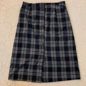 Plaid Button Down Midi Skirt w/ Elasticized Waist
